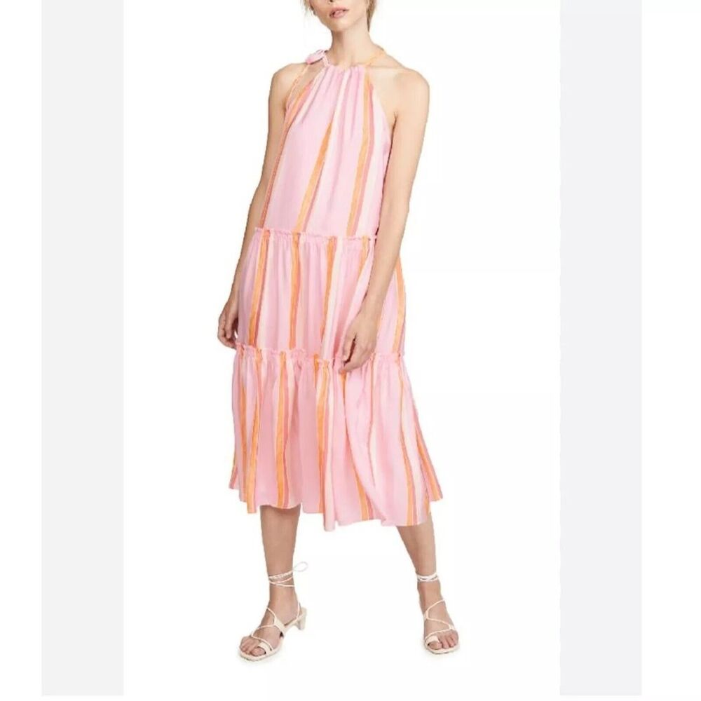 Club Monaco Amirra Silk Stripe Tiered Halter Dress- Size 6 - Picture 5 of 6